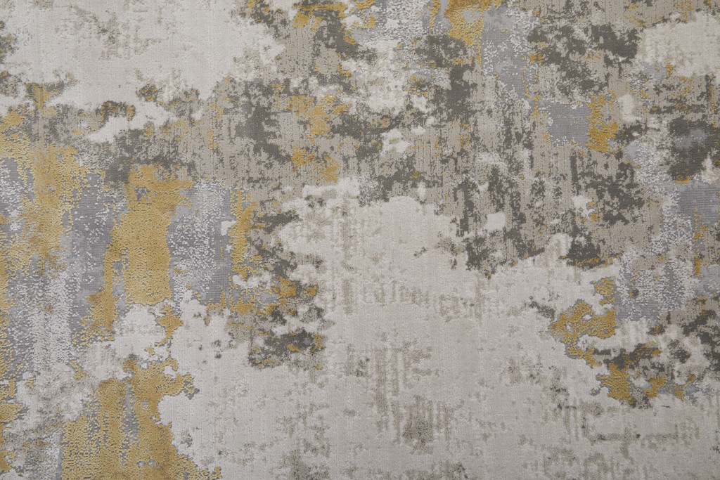 8" Ivory Gray and Gold Abstract Runner Rug