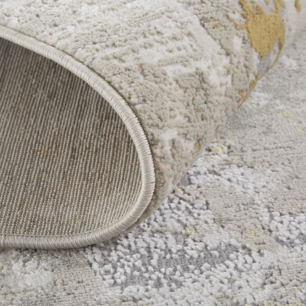 8" Ivory Gray and Gold Abstract Runner Rug