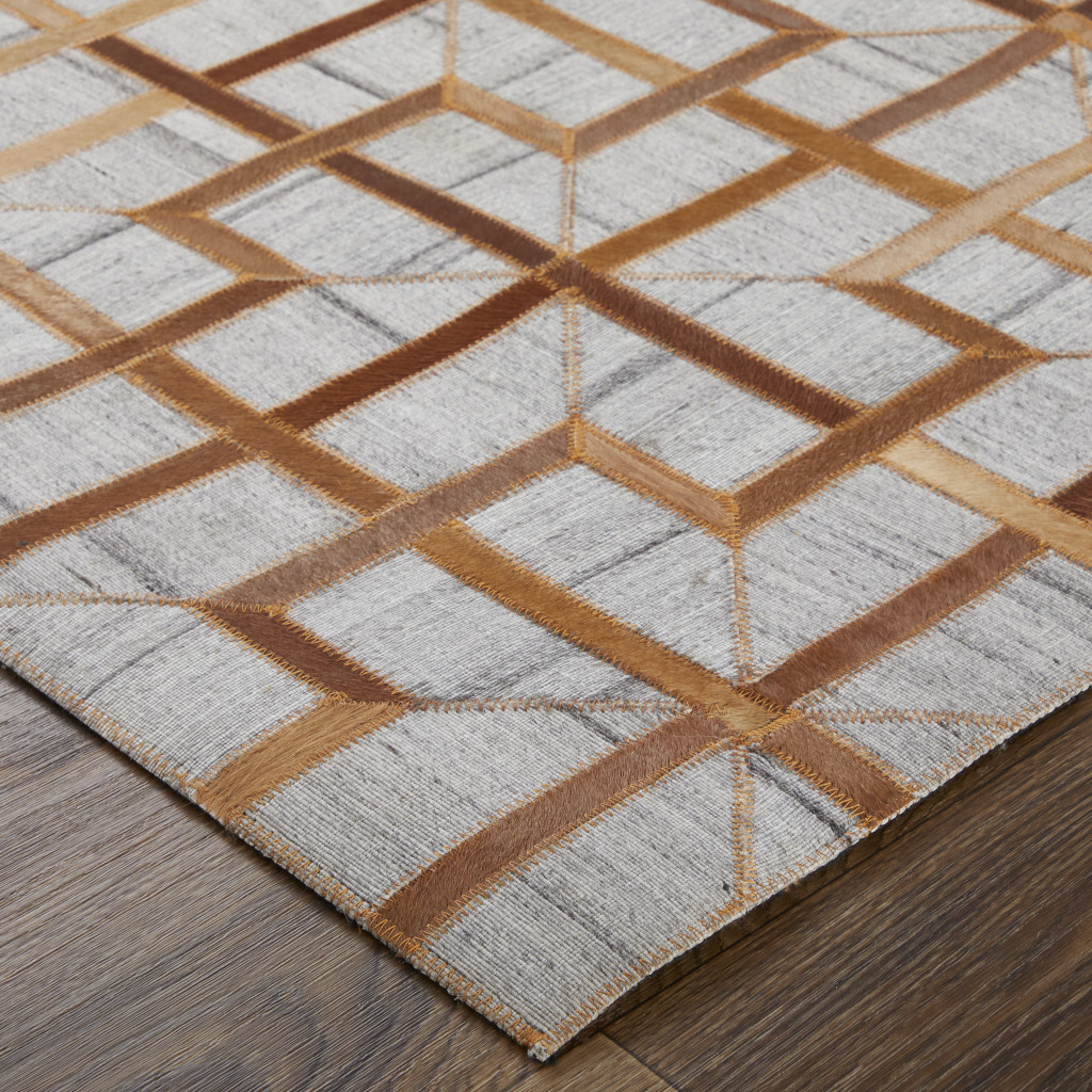5" X 8" Tan and Brown Geometric Hand Woven Area Rug