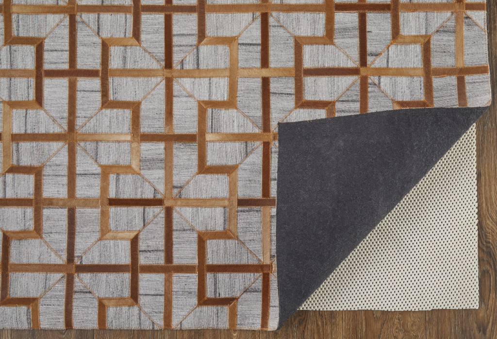 5" X 8" Tan and Brown Geometric Hand Woven Area Rug