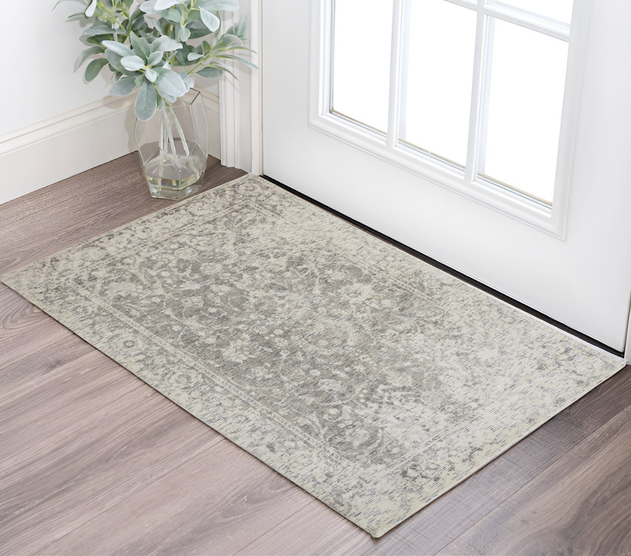 2' X 3' Gray and Ivory Abstract Hand Woven Area Rug-511826-1