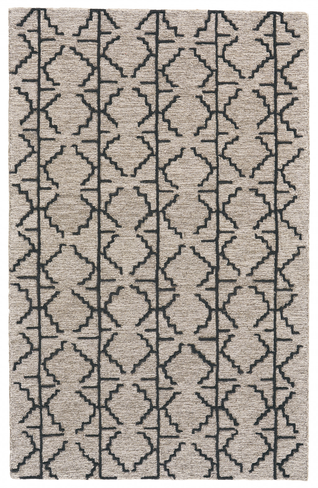 5 X 8 Black Taupe And gray Wool geometric Tufted Handmade Stain Resistant Area Rug