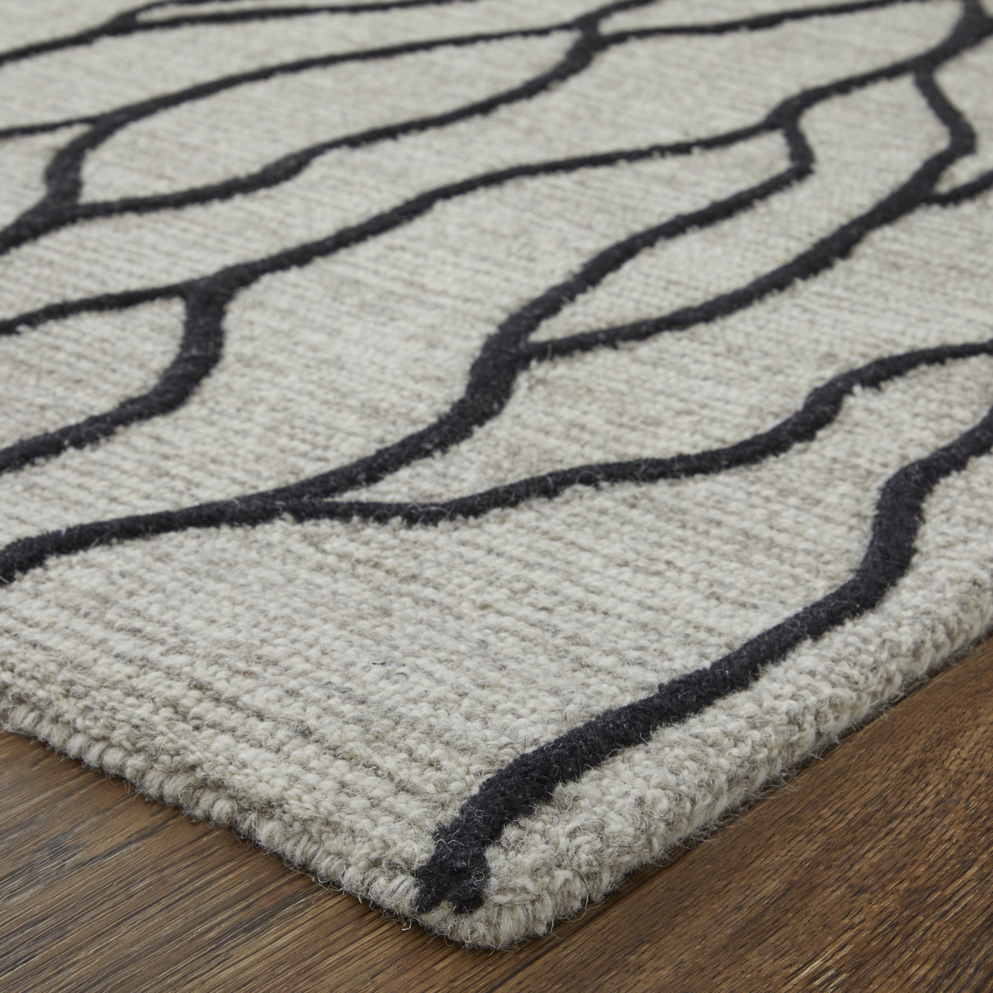 4" X 6" Taupe Black And Gray Wool Abstract Tufted Handmade Stain Resistant Area Rug