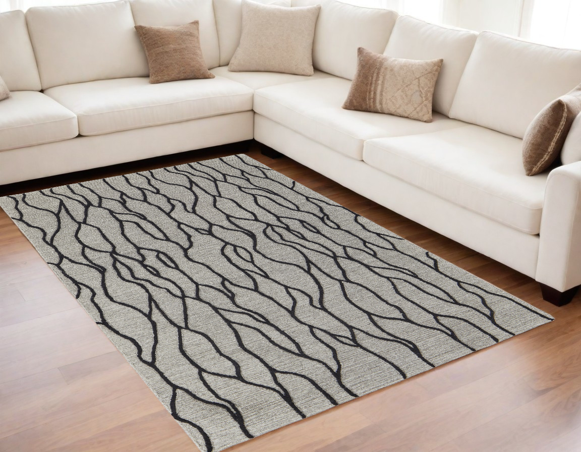 5" X 8" Taupe Black And Gray Wool Abstract Tufted Handmade Stain Resistant Area Rug