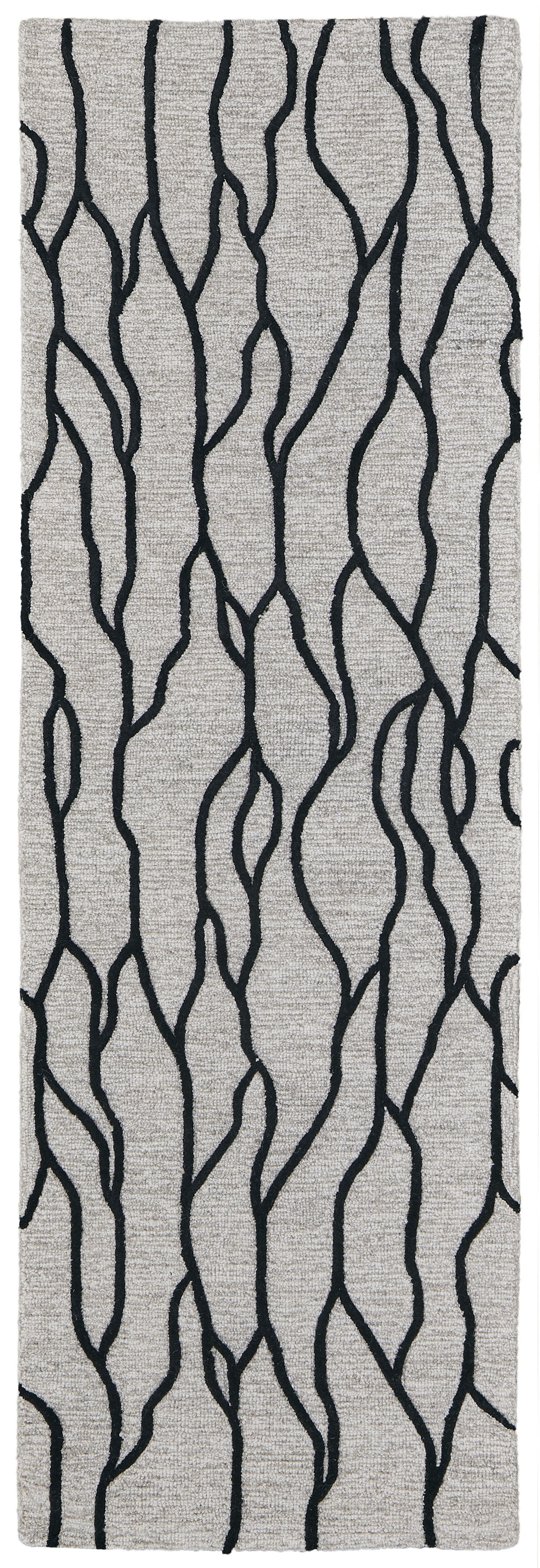 8" Black and Taupe Abstract Hand Tufted Runner Rug