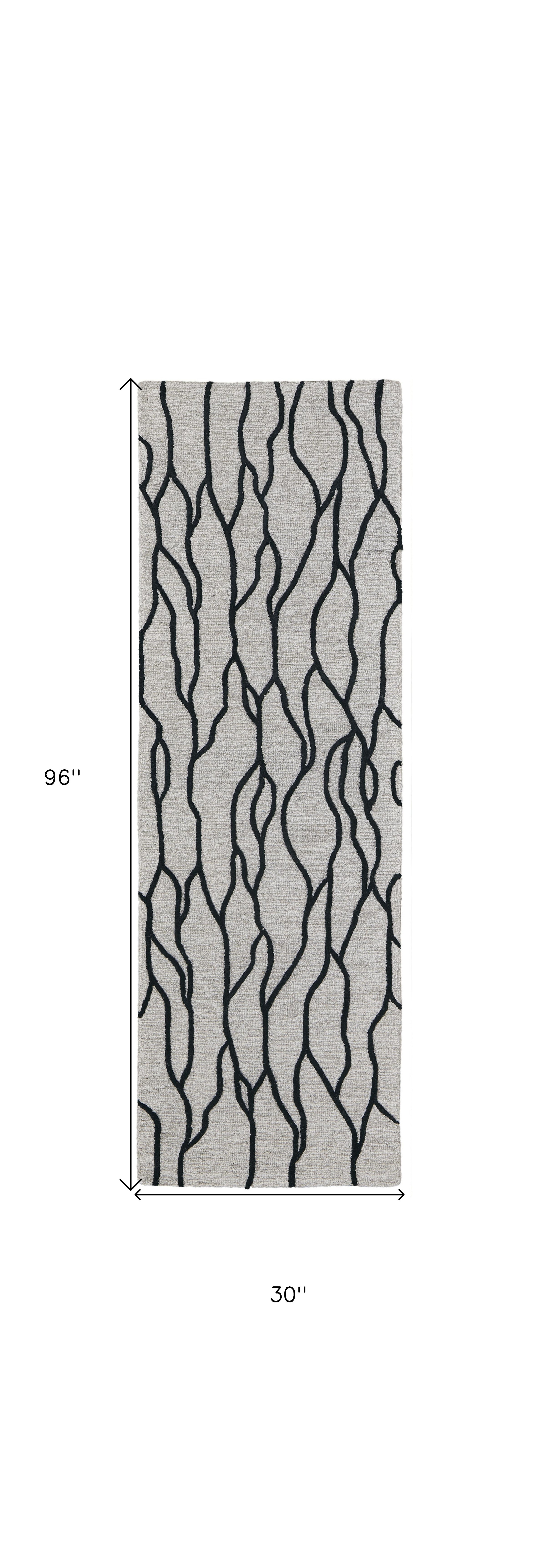 8" Black and Taupe Abstract Hand Tufted Runner Rug