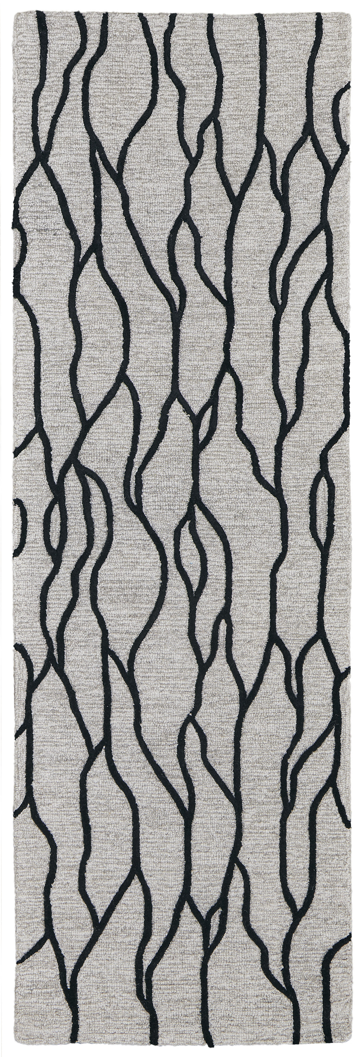 8" Black and Taupe Abstract Hand Tufted Runner Rug