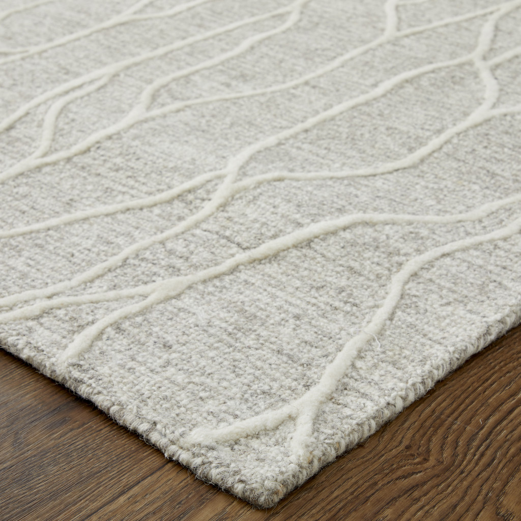 4 X 6 Taupe And Ivory Wool Abstract Tufted Handmade Stain Resistant Area Rug