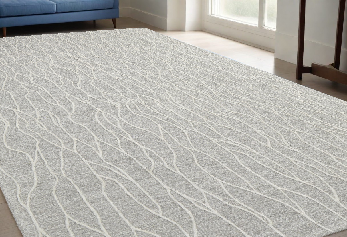 5" X 8" Taupe And Ivory Wool Abstract Tufted Handmade Stain Resistant Area Rug