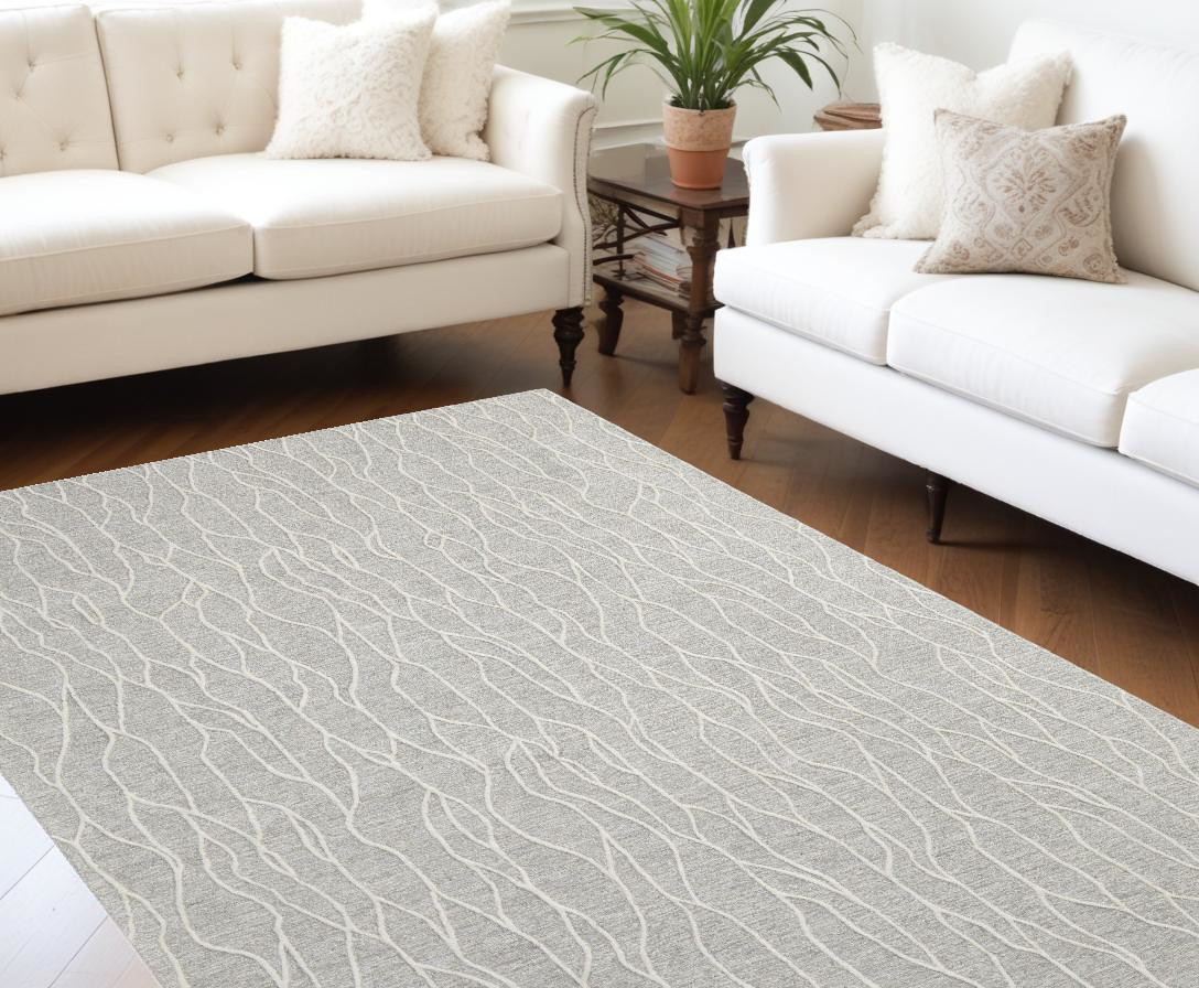 8" X 11" Taupe And Ivory Wool Abstract Tufted Handmade Stain Resistant Area Rug