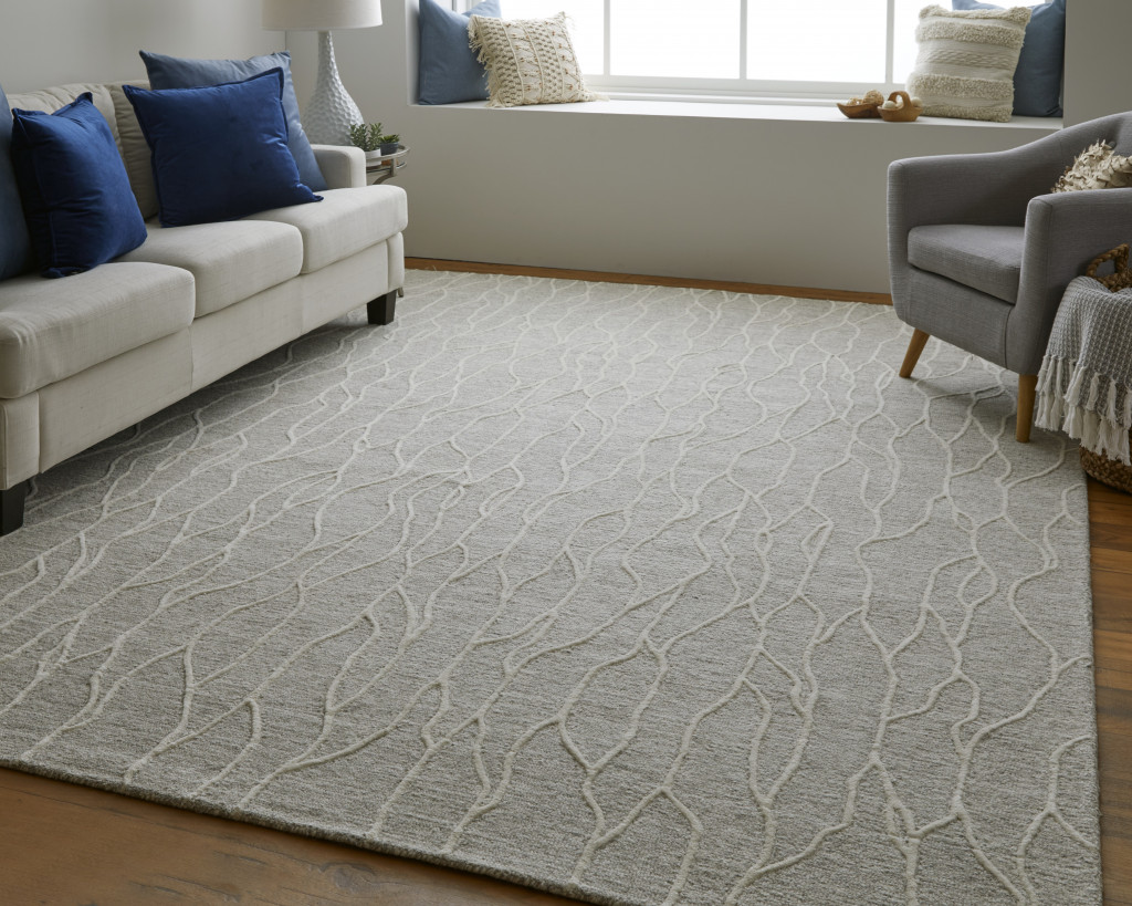 8" X 11" Taupe And Ivory Wool Abstract Tufted Handmade Stain Resistant Area Rug