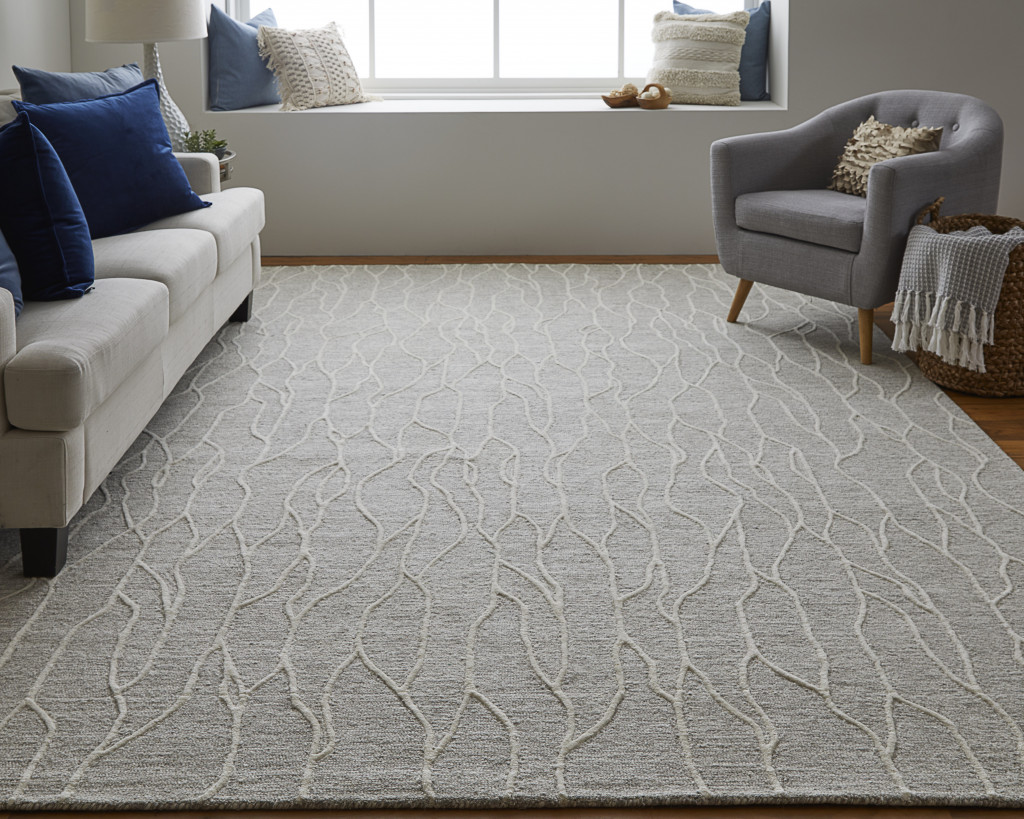 8" X 11" Taupe And Ivory Wool Abstract Tufted Handmade Stain Resistant Area Rug