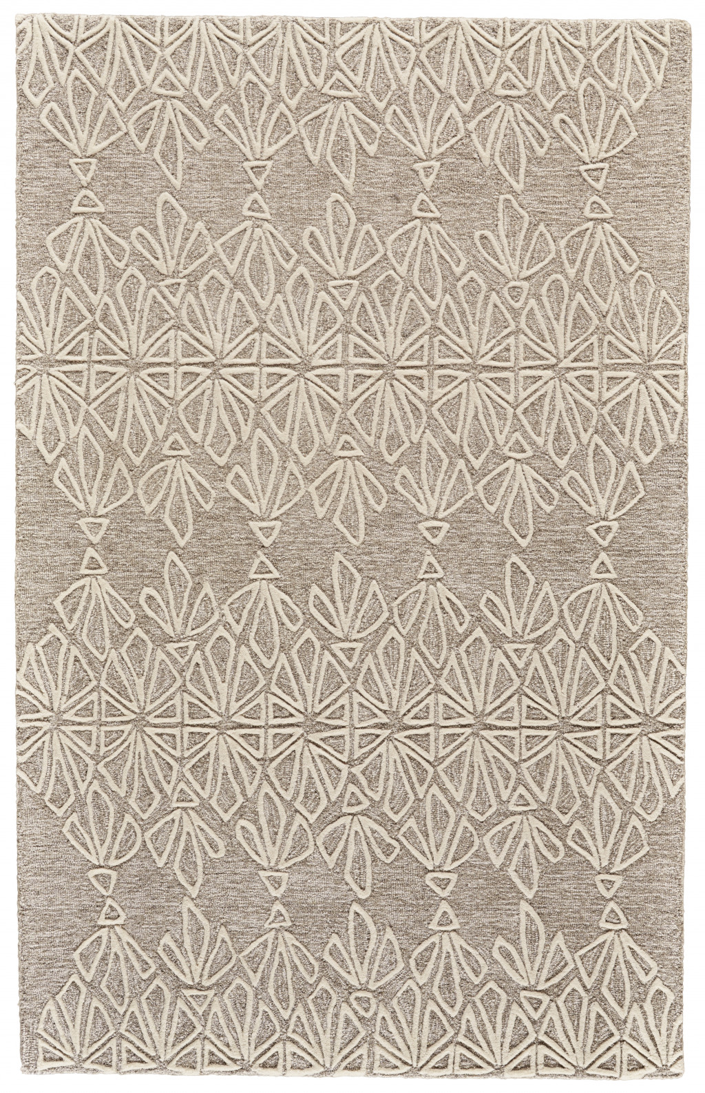 4" X 6" Tan And Ivory Wool Geometric Tufted Handmade Stain Resistant Area Rug
