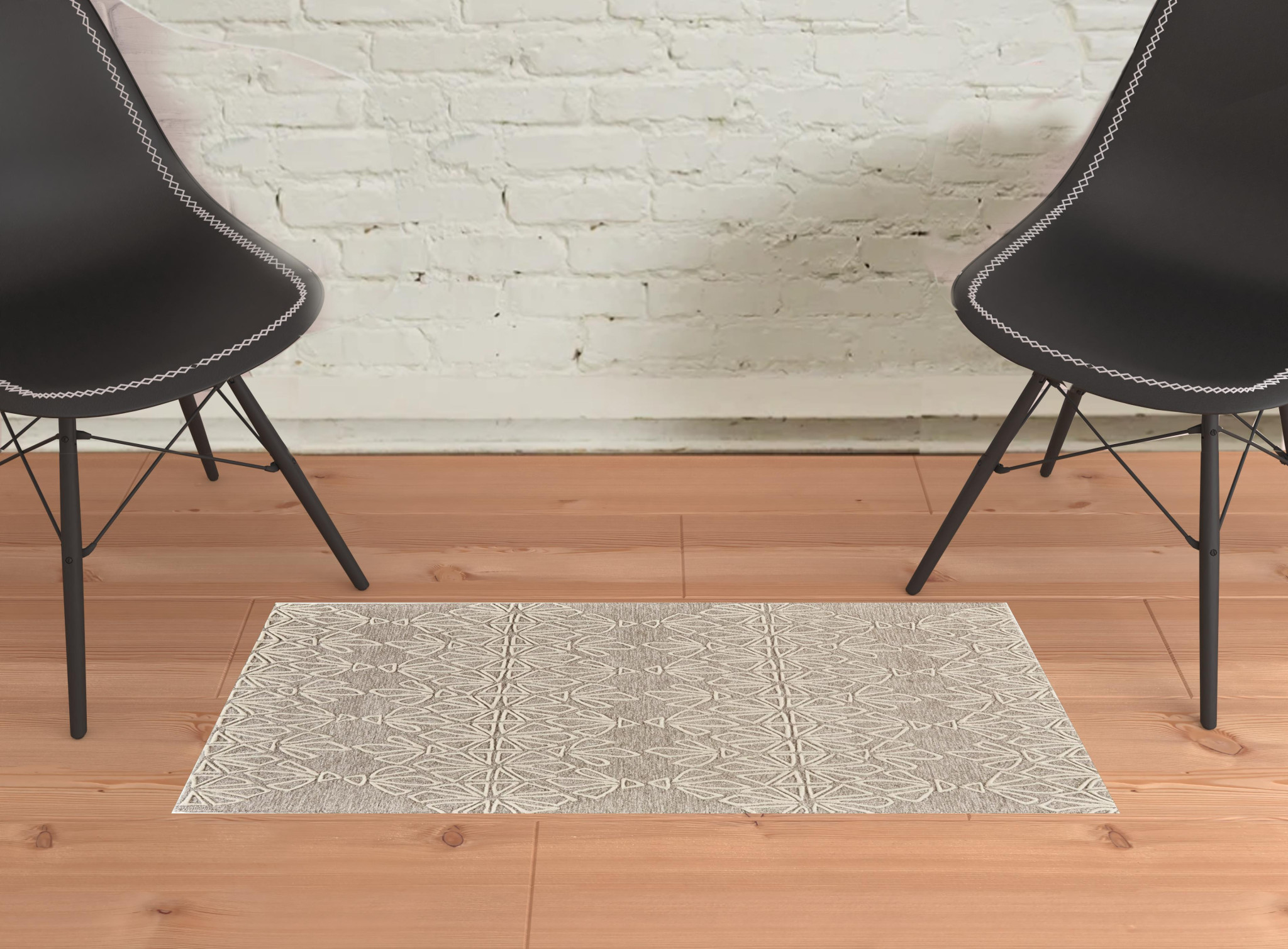 2" X 3" Tan And Ivory Wool Geometric Tufted Handmade Stain Resistant Area Rug