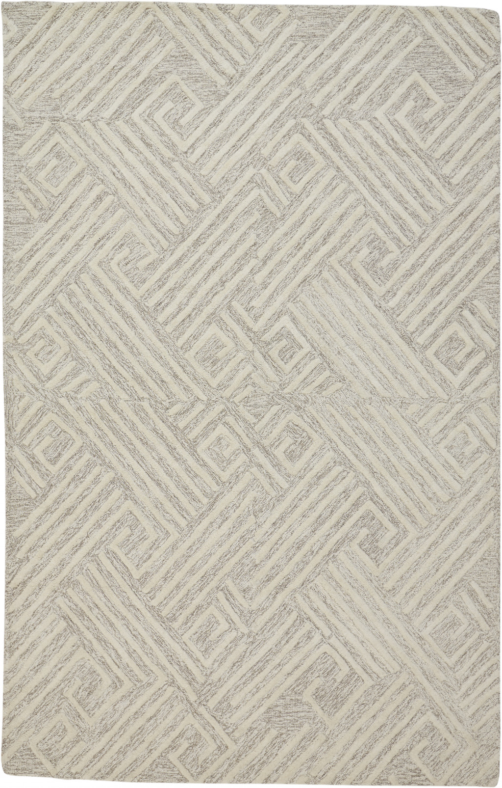 5 X 8 Tan And Ivory Wool geometric Tufted Handmade Stain Resistant Area Rug