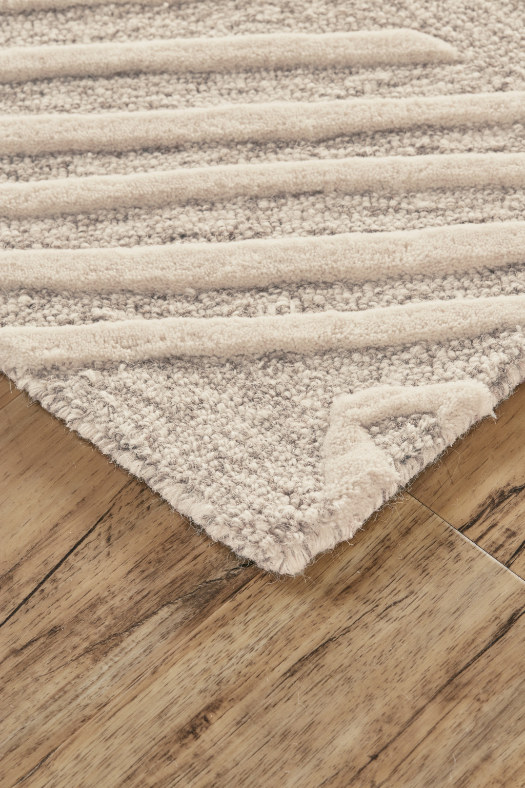 2 X 3 Tan And Ivory Wool geometric Tufted Handmade Stain Resistant Area Rug