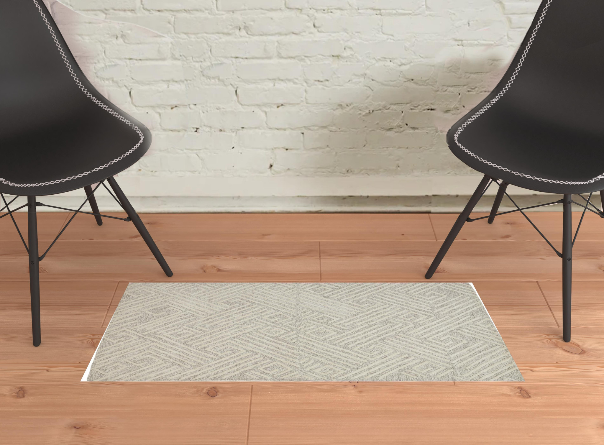 2 X 3 Tan And Ivory Wool geometric Tufted Handmade Stain Resistant Area Rug