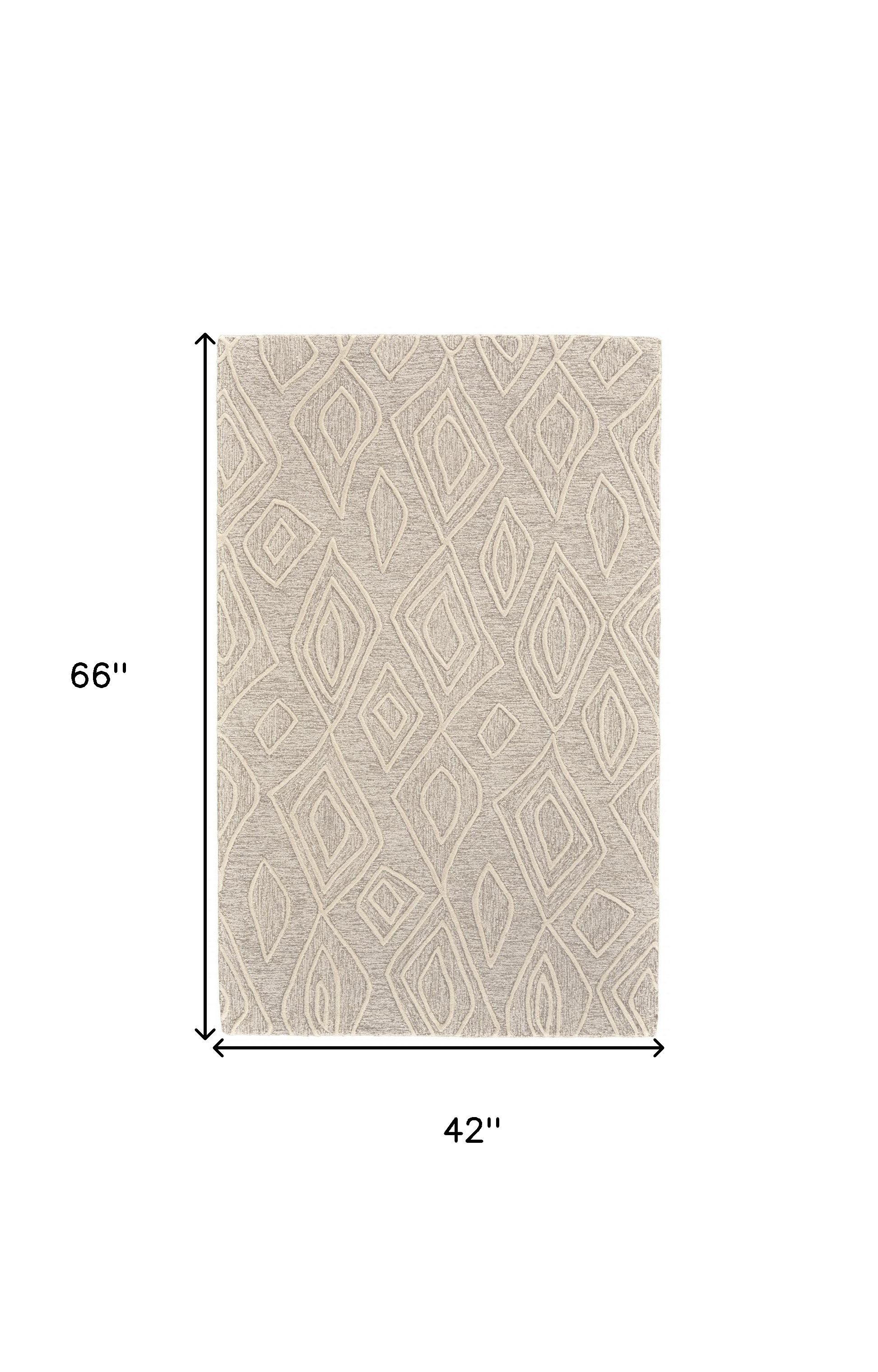 4" X 6" Tan And Ivory Wool Geometric Tufted Handmade Stain Resistant Area Rug