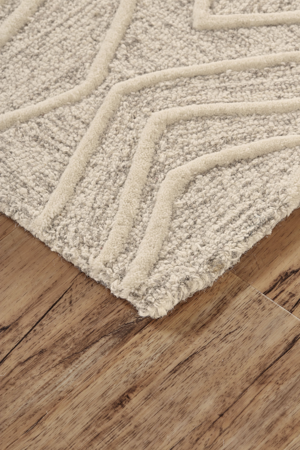 8" X 11" Tan And Ivory Wool Geometric Tufted Handmade Stain Resistant Area Rug