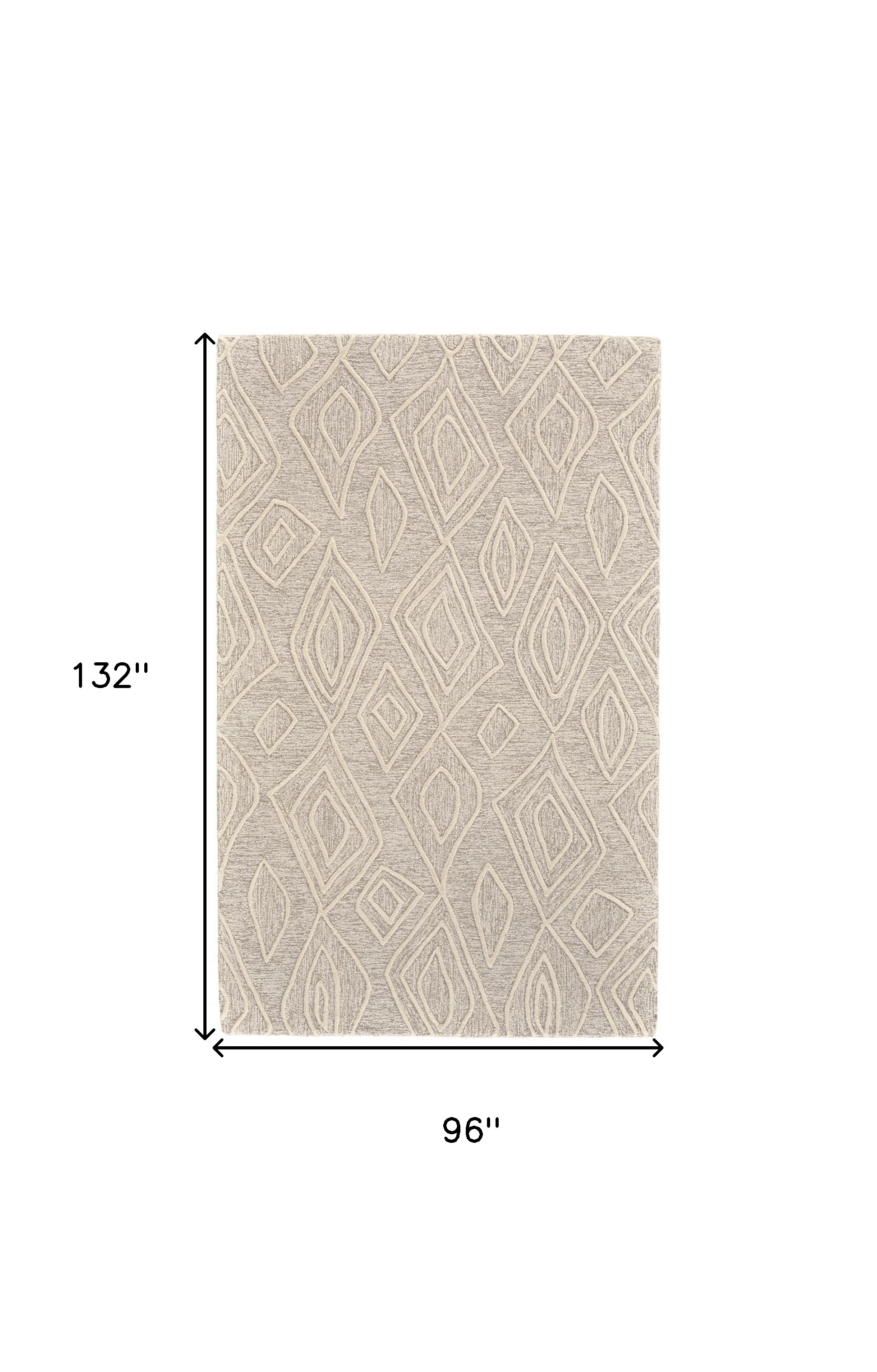 8" X 11" Tan And Ivory Wool Geometric Tufted Handmade Stain Resistant Area Rug