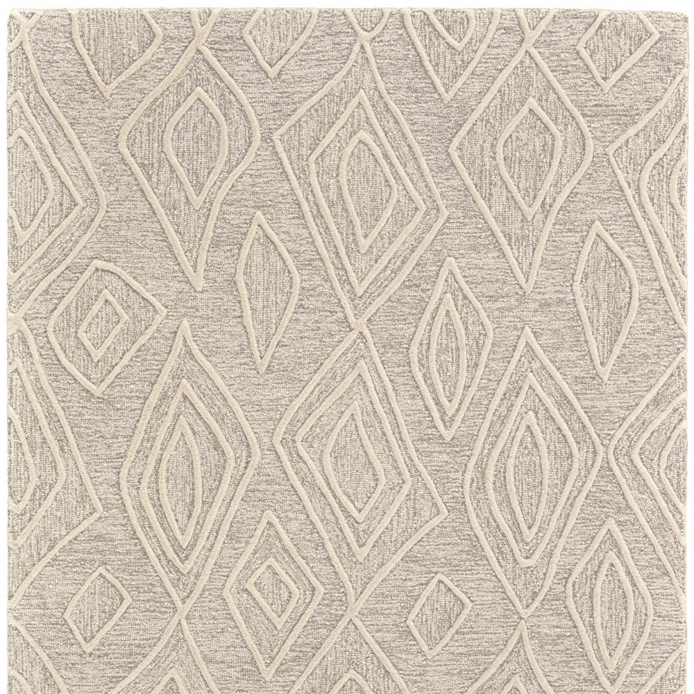 8" X 11" Tan And Ivory Wool Geometric Tufted Handmade Stain Resistant Area Rug