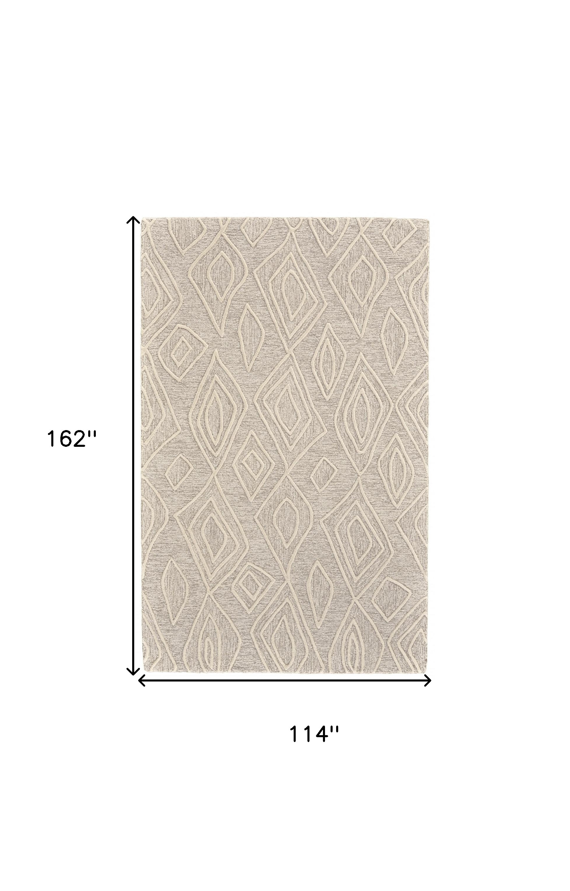 10" X 13" Tan And Ivory Wool Geometric Tufted Handmade Stain Resistant Area Rug