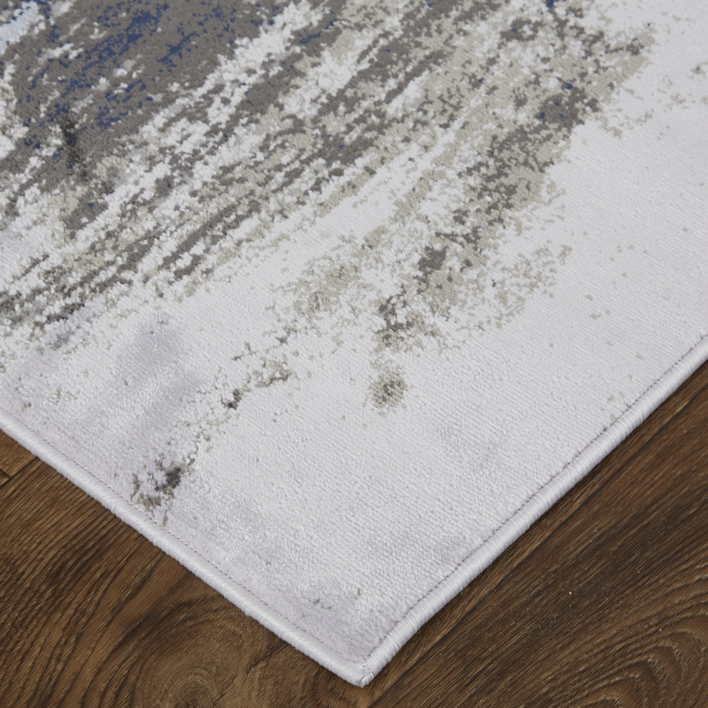 5" X 7" Blue Gray And White Abstract Stain Resistant Area Rug