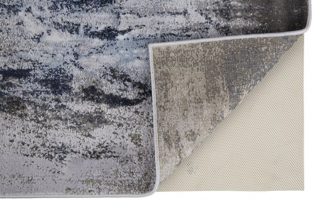 5" X 7" Blue Gray And White Abstract Stain Resistant Area Rug