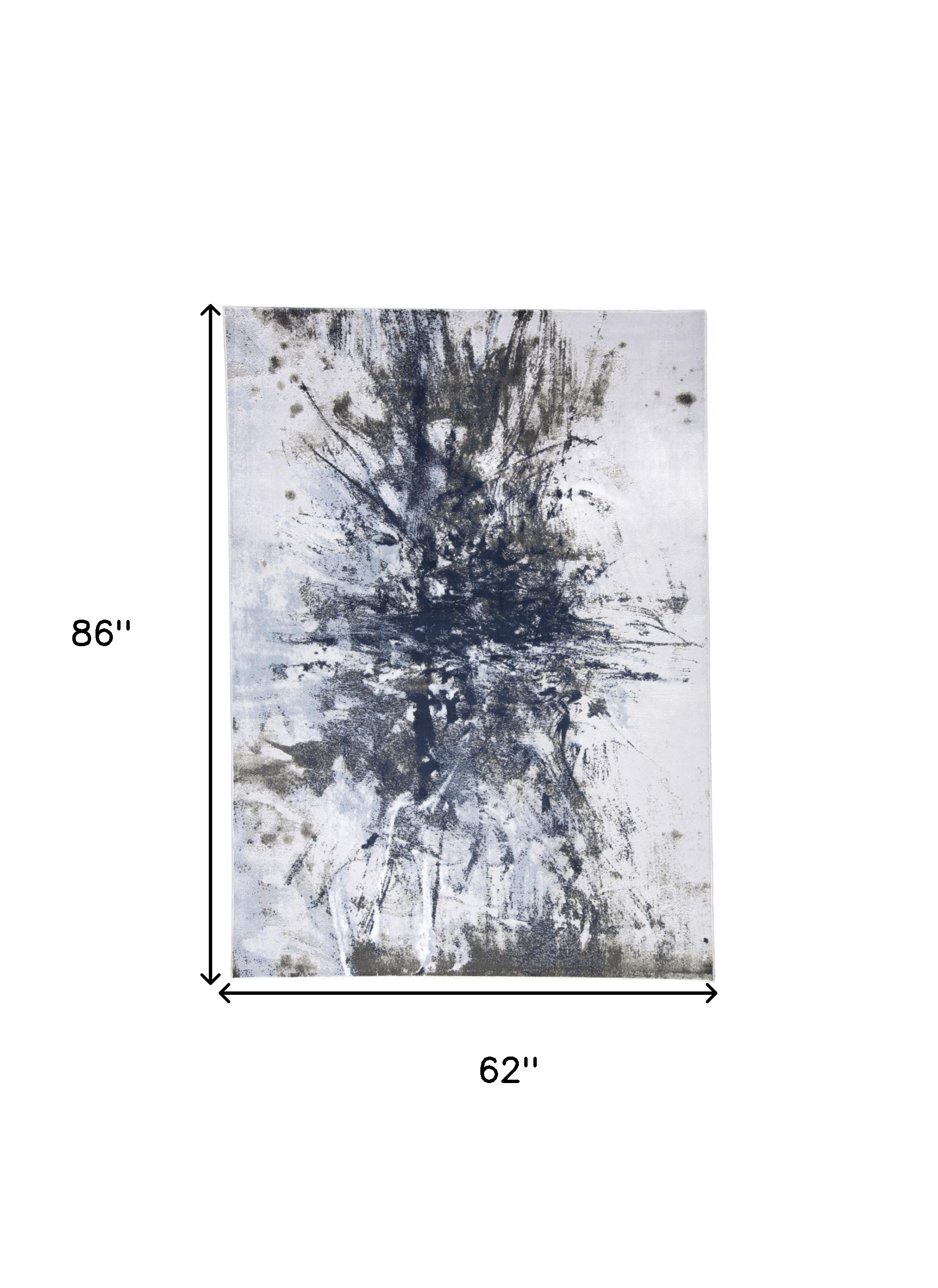 5" X 7" Blue Gray And White Abstract Stain Resistant Area Rug