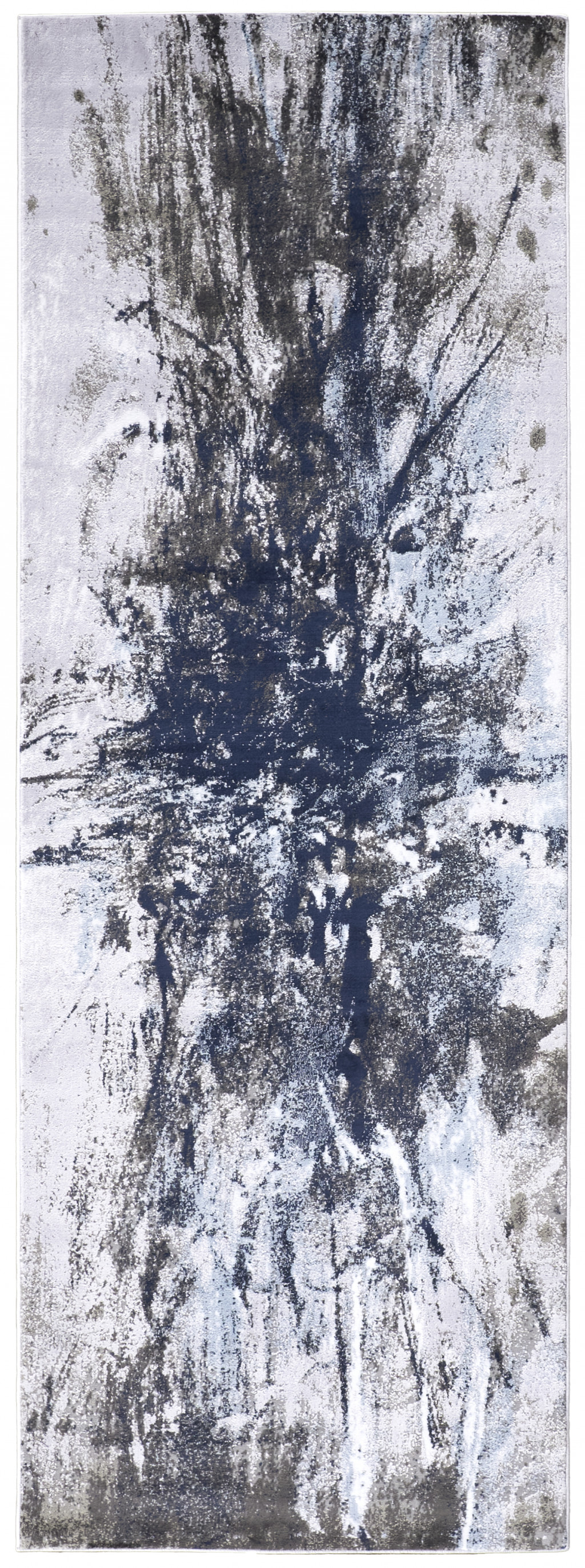 8 Blue gray And White Abstract Stain Resistant Runner Rug
