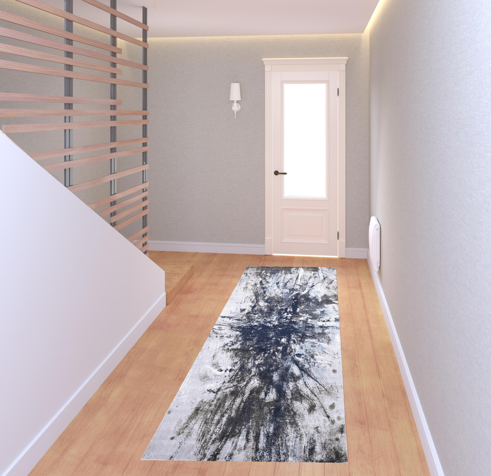 8 Blue gray And White Abstract Stain Resistant Runner Rug