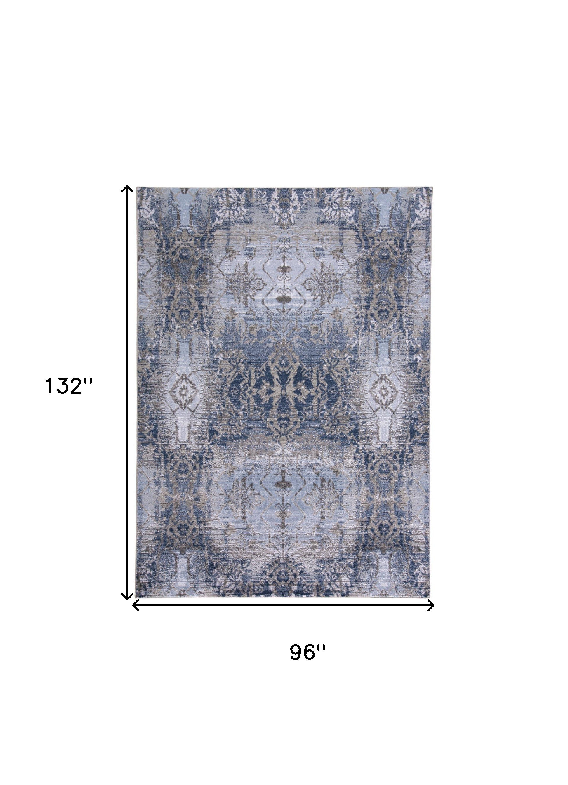 8" X 11" Gray and Ivory Abstract Non Skid Area Rug