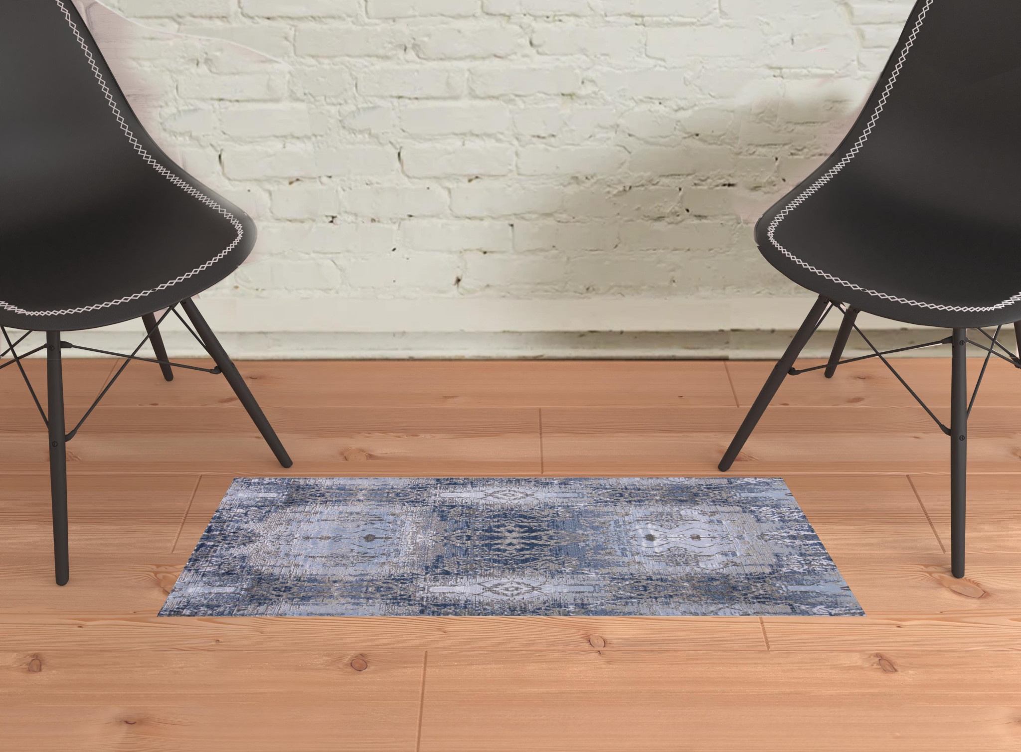 2" X 3" Blue Gray And Taupe Abstract Stain Resistant Area Rug