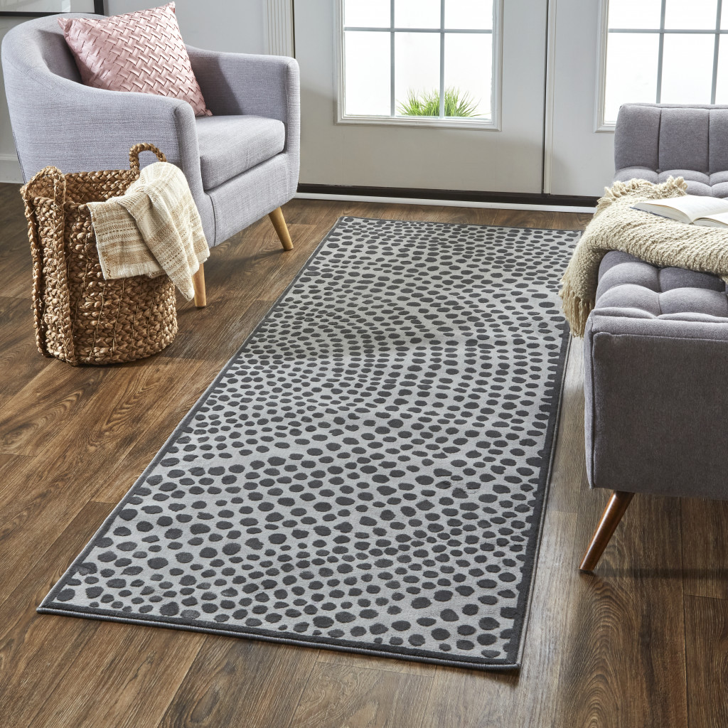 8" Gray Silver And Ivory Abstract Stain Resistant Runner Rug