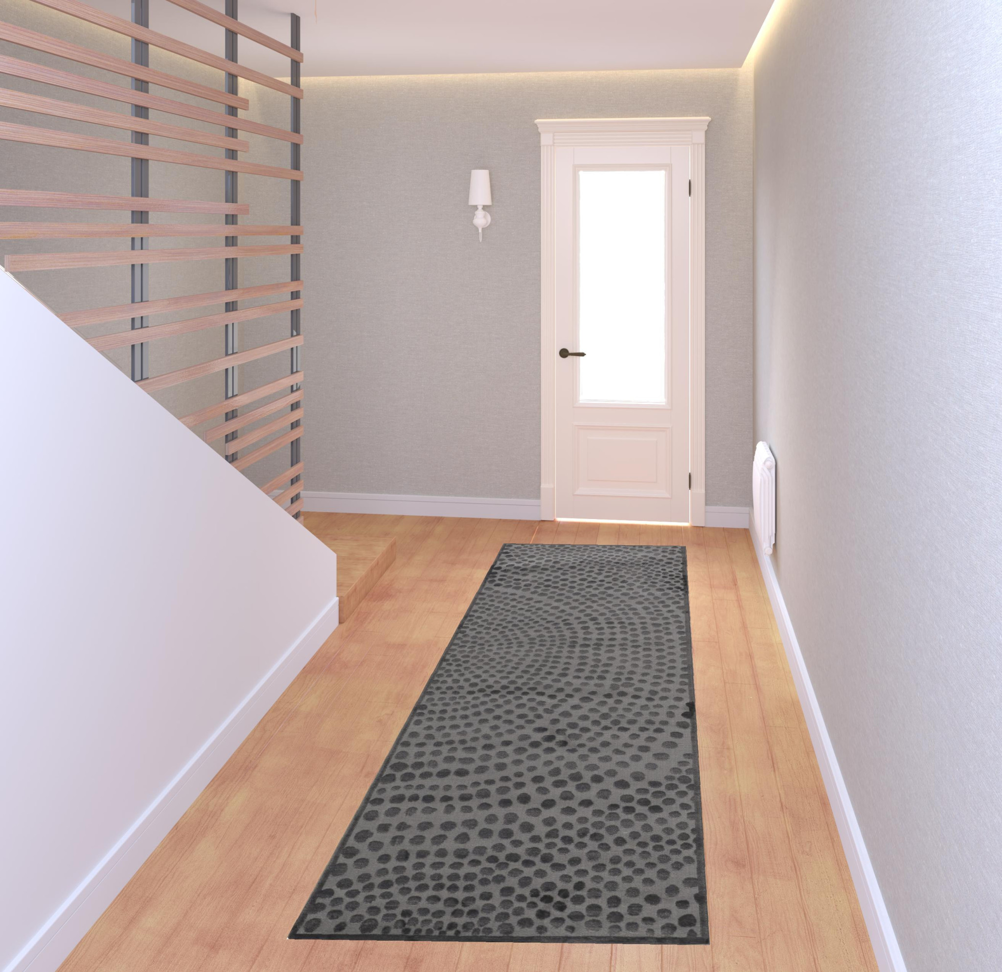 8" Gray Silver And Ivory Abstract Stain Resistant Runner Rug