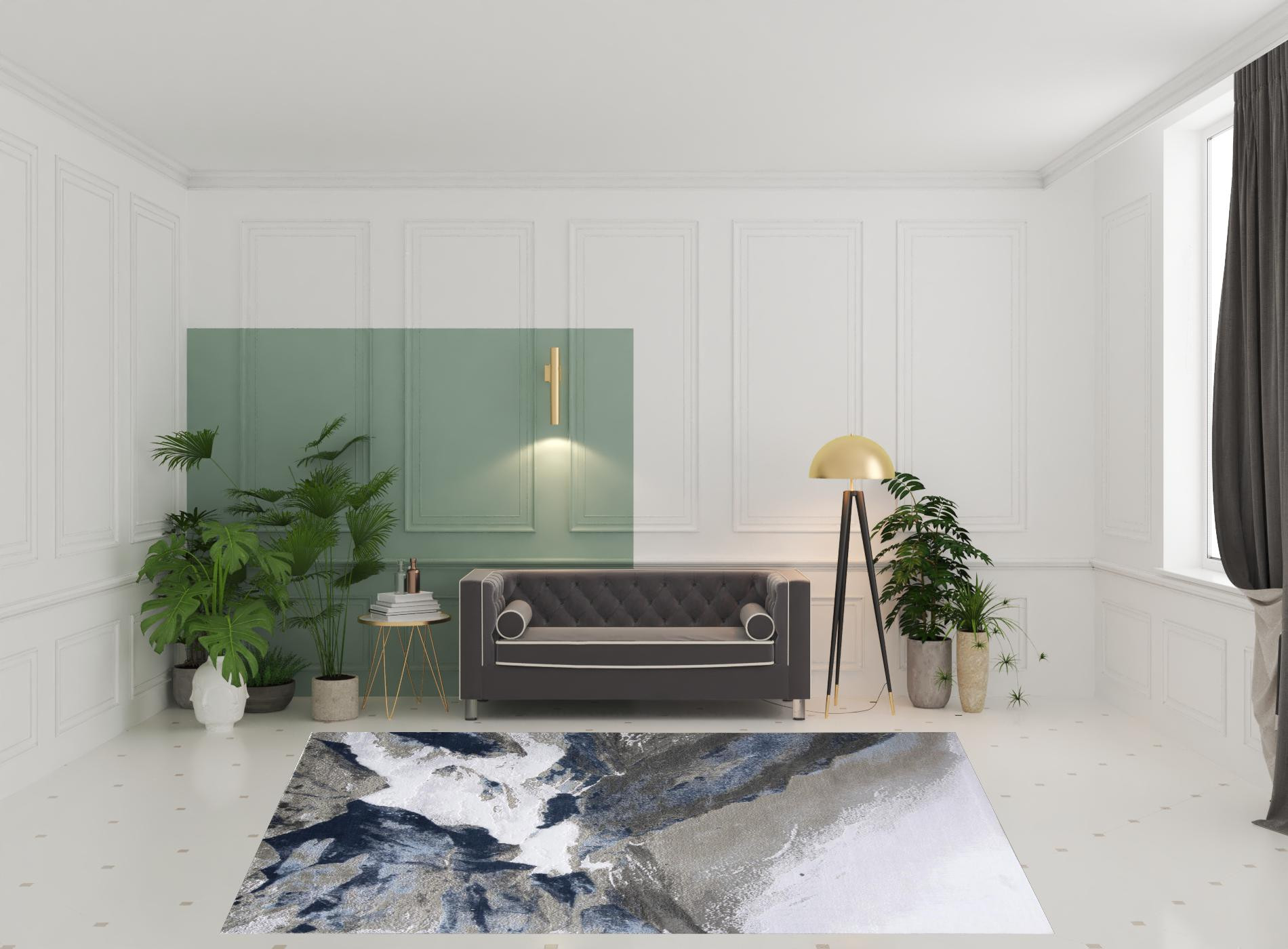 8" X 11" Blue Gray And White Abstract Area Rug