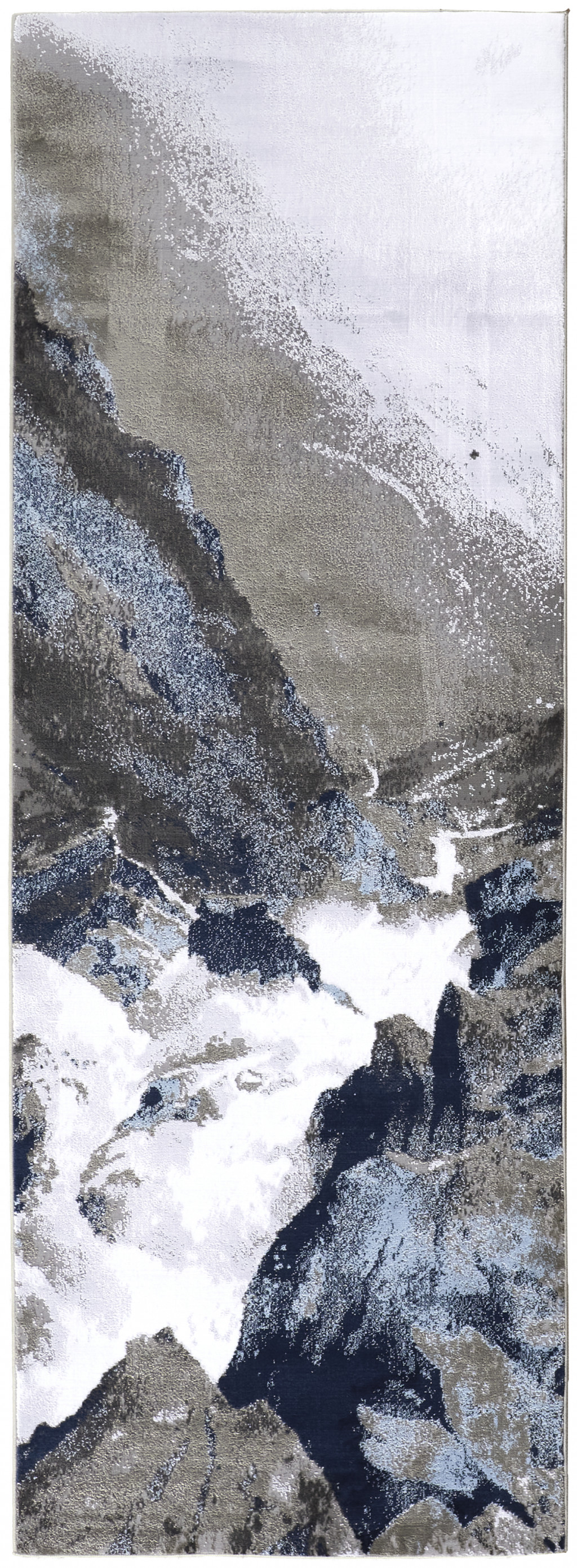 8" Blue Gray And White Abstract Stain Resistant Runner Rug