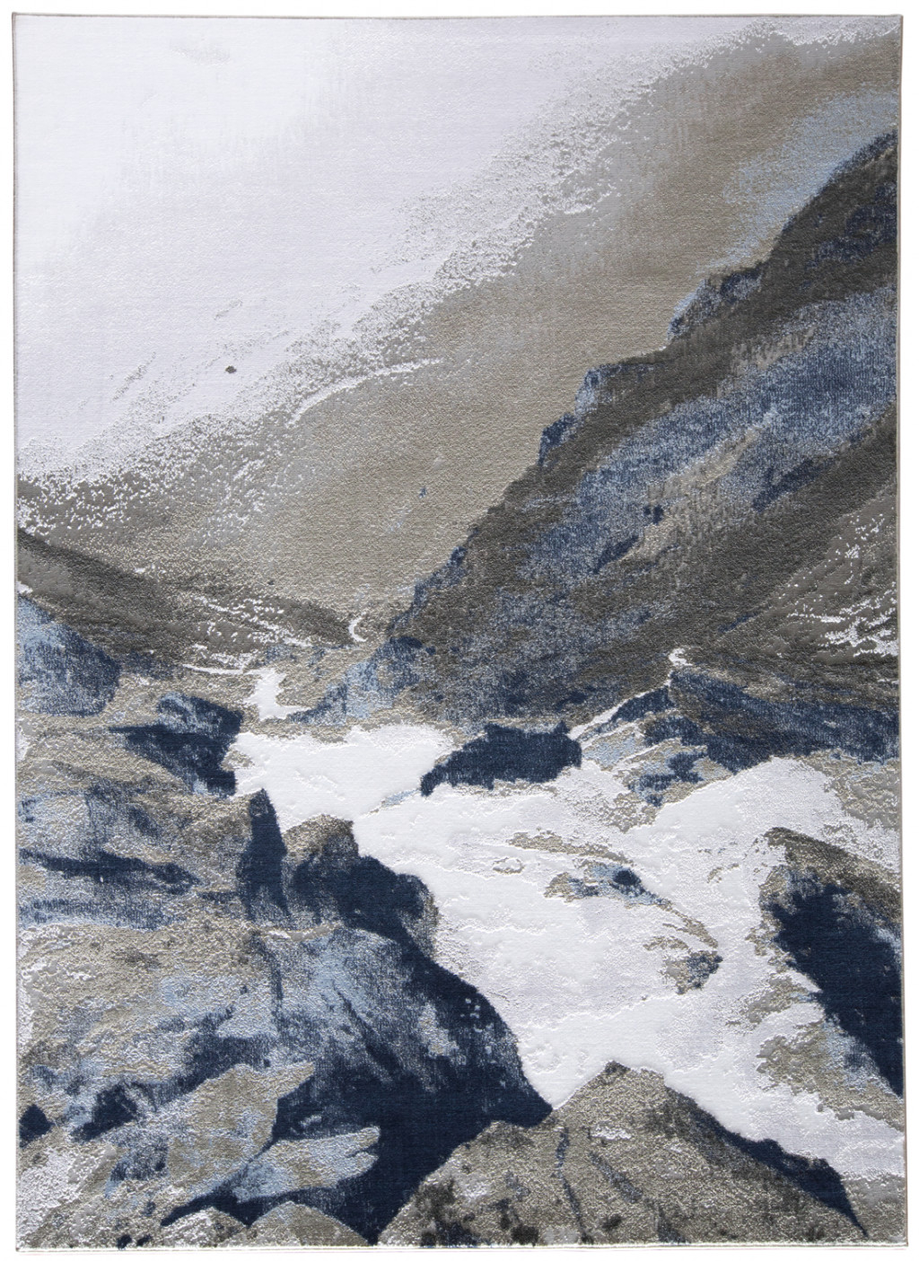 2" X 3" Blue Gray And White Abstract Area Rug