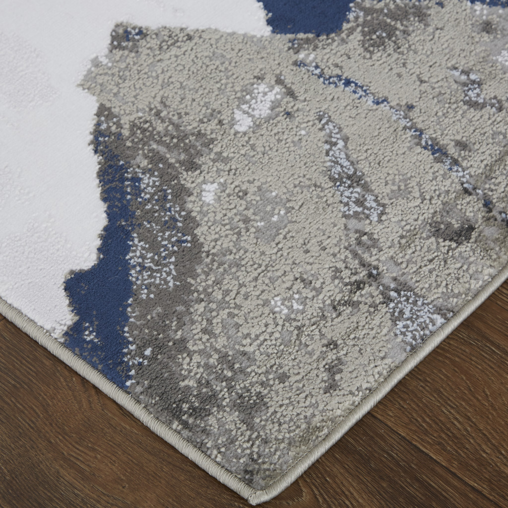 2" X 3" Blue Gray And White Abstract Area Rug