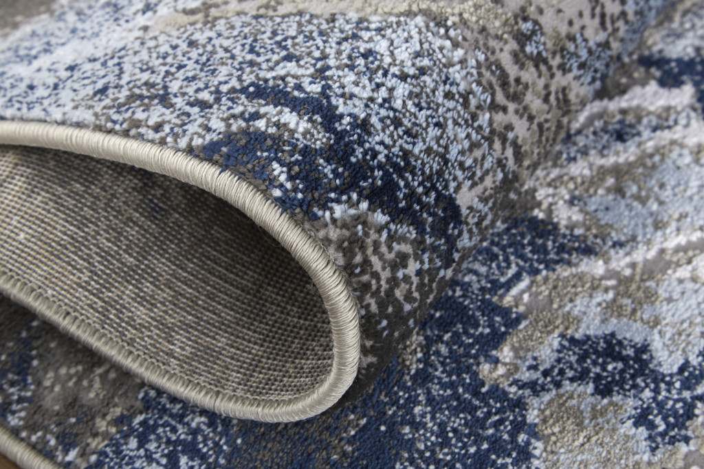 2" X 3" Blue Gray And White Abstract Area Rug