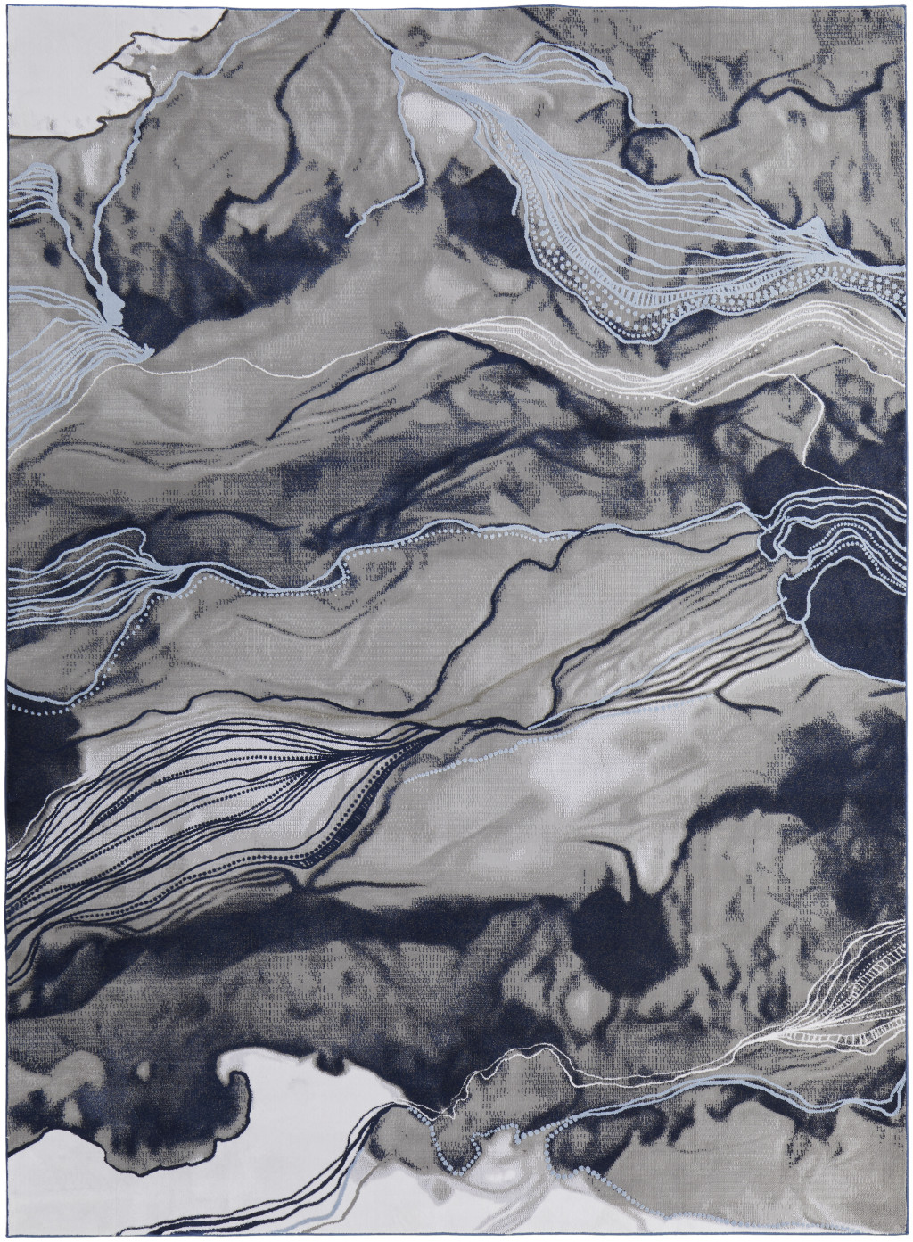 5" X 7" Blue Gray And Ivory Abstract Power Loom Stain Resistant Area Rug
