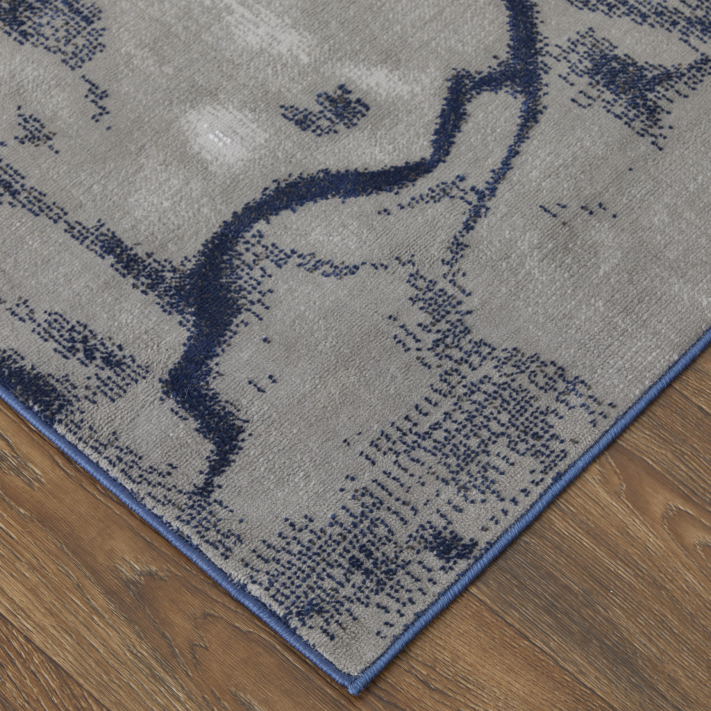 8" X 11" Blue Gray and Ivory Abstract Power Loom Non Skid Area Rug