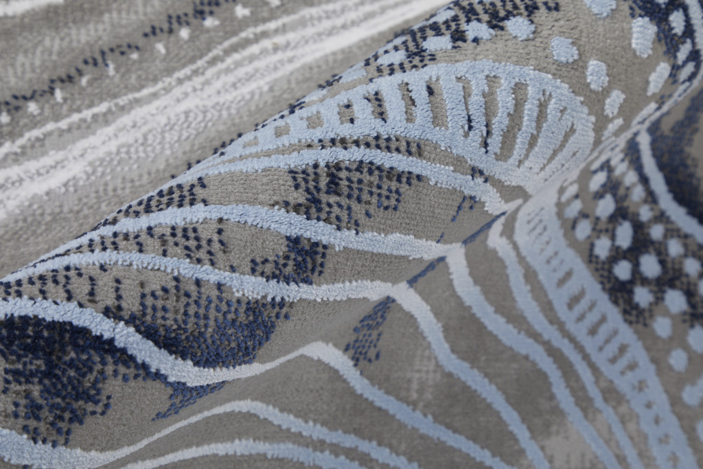 8" X 11" Blue Gray and Ivory Abstract Power Loom Non Skid Area Rug