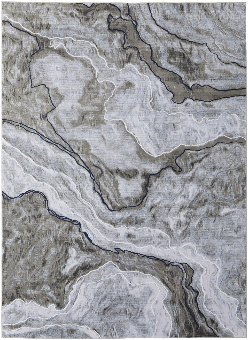 8" X 11" Ivory Blue and Gray Abstract Power Loom Area Rug