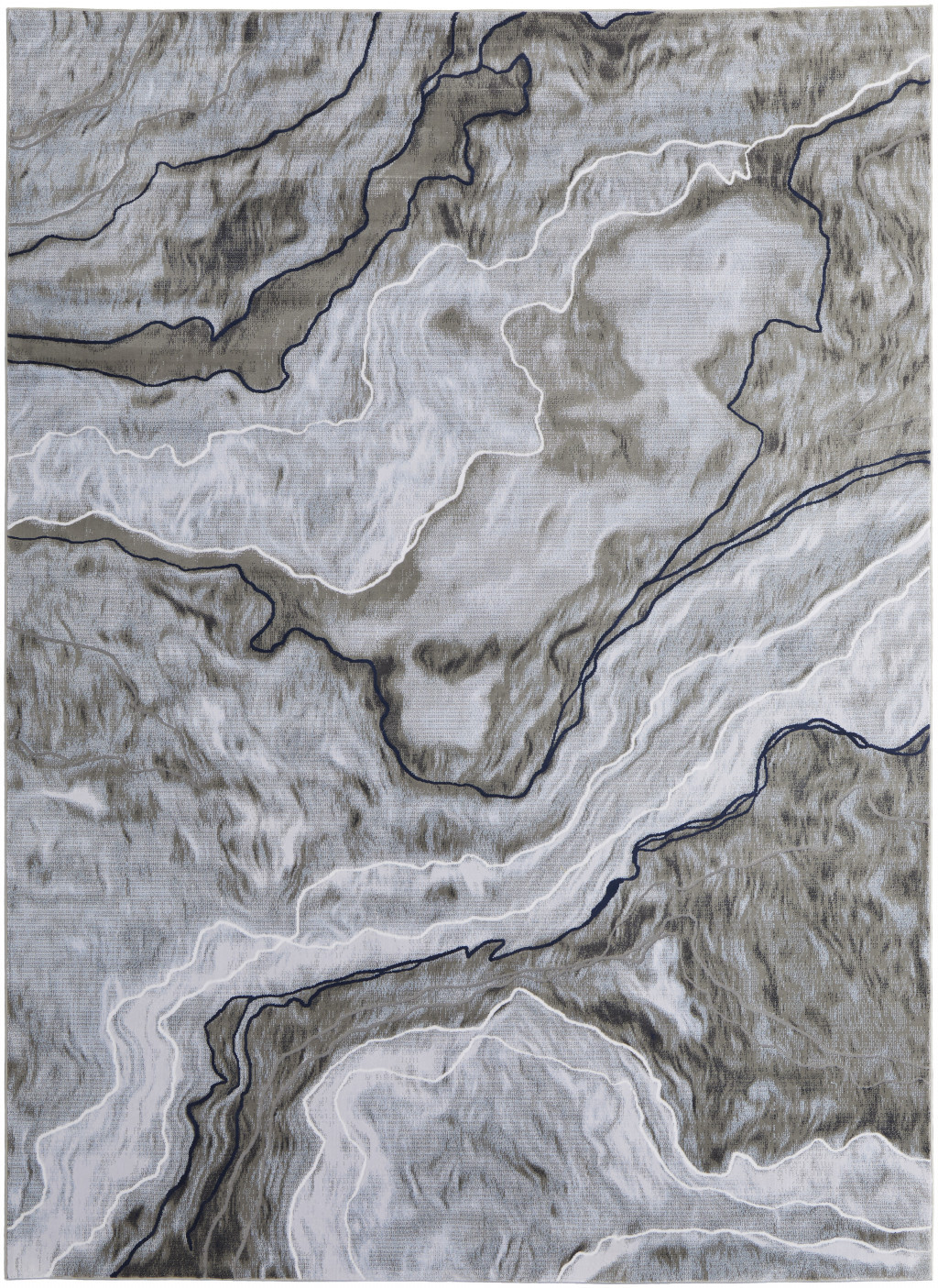 8" X 11" Ivory Blue and Gray Abstract Power Loom Area Rug