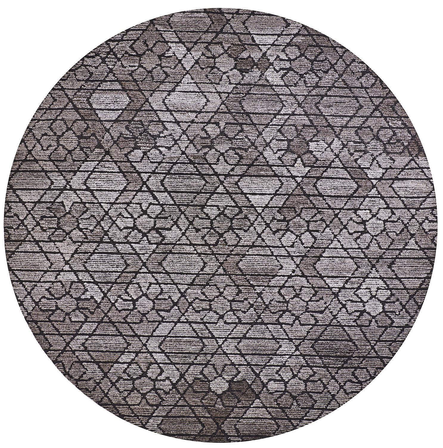 8' Taupe Black And Gray Round Wool Paisley Tufted Handmade Area Rug-512009-1