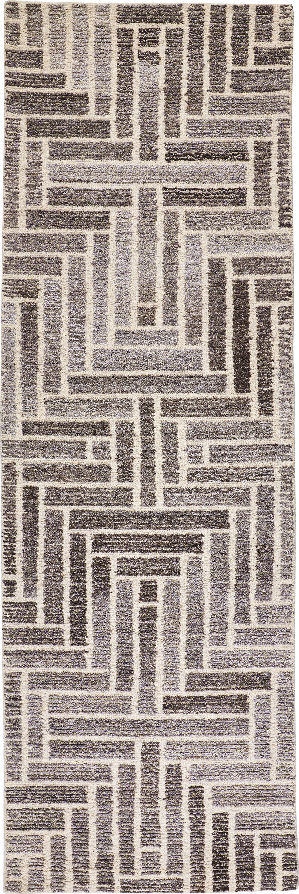 8 Taupe gray And Tan Wool geometric Tufted Handmade Runner Rug