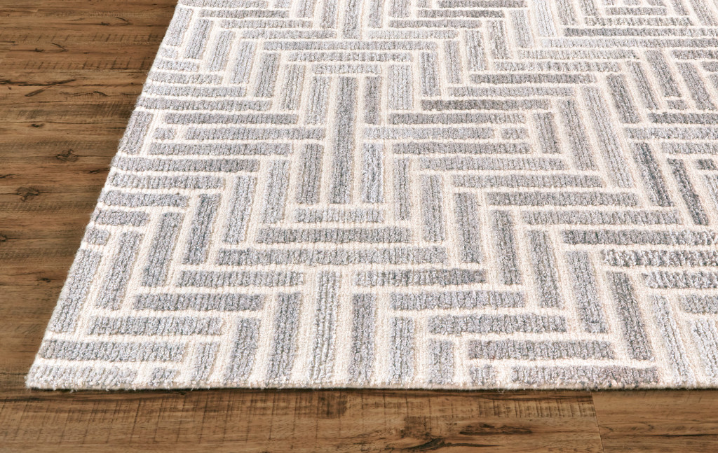 8 Taupe gray And Tan Wool geometric Tufted Handmade Runner Rug