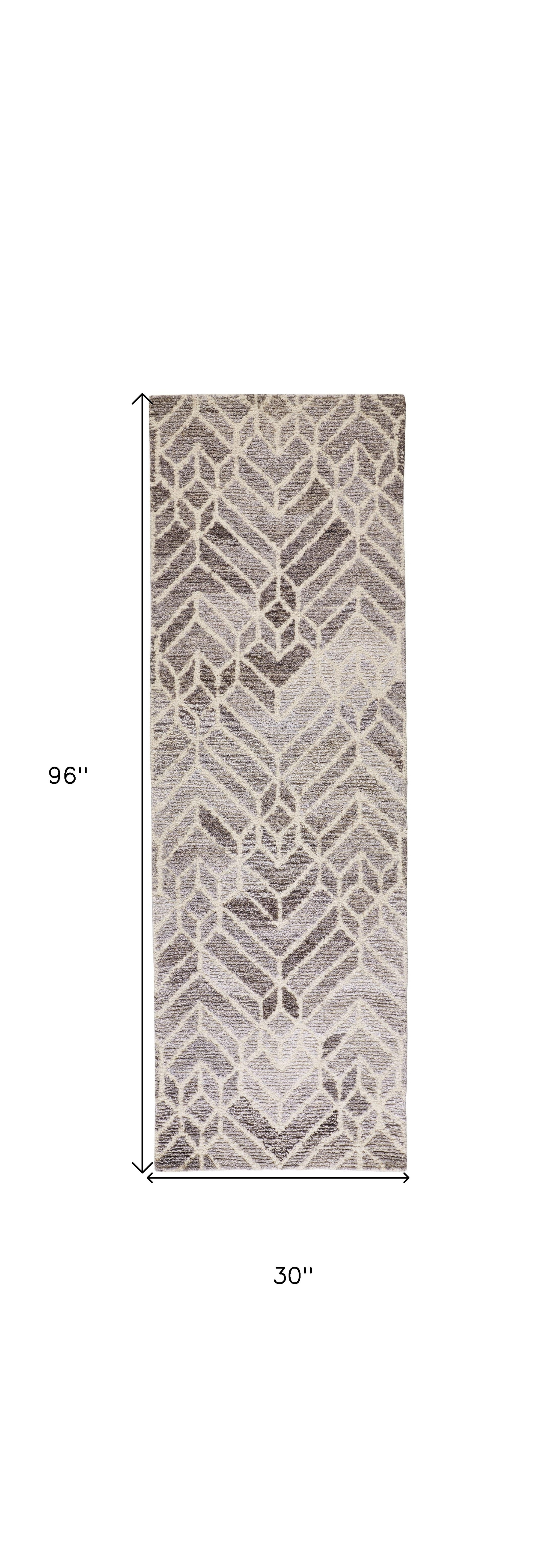 8" Runner Gray and Ivory Wool Geometric Hand Tufted Runner Rug