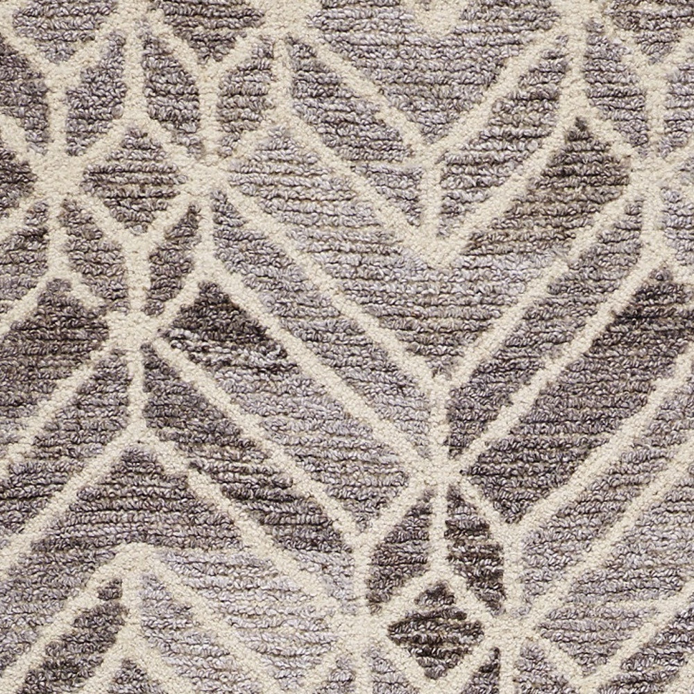 8" Runner Gray and Ivory Wool Geometric Hand Tufted Runner Rug